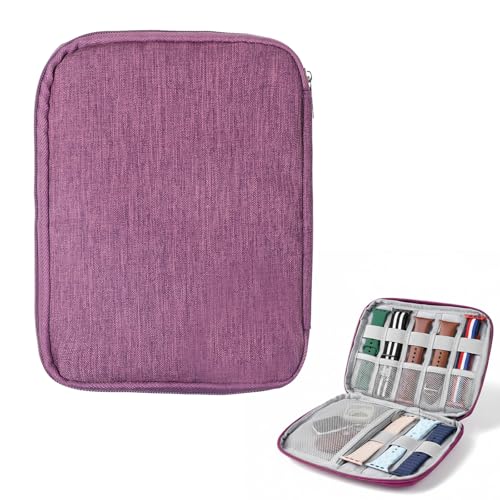 Watch Band Case, Travel Watch Band Organizer Carrying Case for Most Sizes of Watches Straps Portable Waterproof for Chargers, Power Library, Headphones, Purple