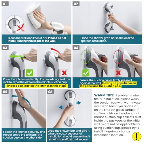 TAILI Shower Grab Bar, 2 Pack 12 Inch Suction Grab Bars for Bathtubs and Showers for Elderly, Shower Handle for Seniors Bathroom Safety Grip, No Drilling Removable,Grey,G9 - color: Gray, size: 12.2"