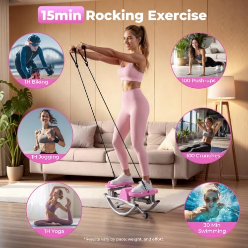 Rock Stepper, Side to Side Stepper for Exercise at Home, Low-Impact 3D Rocking Stepper Machine with Resistance Bands & Non-Slip Mat, Side Stepper for Full Body Workout, 250 LBS Capacity - color: PINK