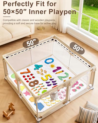 Baby Play Mat, 50x50 Playpen Mat with Machine Washable Cover | Removable, Thicken Cushioning Playmats for Baby, Non-Slip Bottom, Easy to Clean for Infants, Number - color: Number, size: 50" X 50"