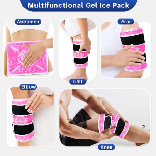 Knee Ice Pack Wrap for Pain Relief Reusable Gel Ice Wrap for Leg Injuries Swelling Knee Replacement Post-Surgery Recovery Adjustable Cold Compression Therapy Wrap for Arthritis Meniscus Tear (Pink) - color: Pink