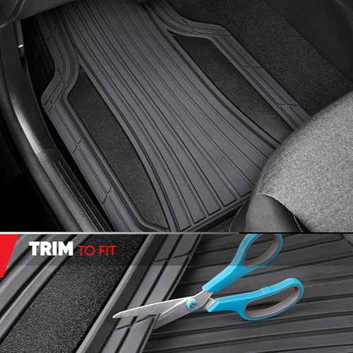 Motor Trend ChromeTech Car Floor Mats Full Set - Durable Rubber Floor Mats for Cars with Two Tone Accent, All Weather Interior Protection for Front and Rear with Non-Slip Backing, Gray/Black - color: Gray & Black