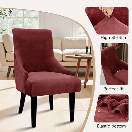 Velvet Wingback Dining Chair Cover Soft Stretch Accent Chair Cover Slipcover Thick Plush Wing Back Chairs Covers Furniture Protect Washable Chairs Protector Covers for Dining Room (Wine, 2) - color: Wine