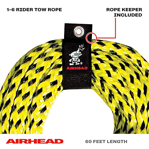 Airhead 1-6 Person Tow Rope for Towable Tubes, Heavy Duty Boat Towline for Tubing, UV Resistant 16 Strand Polypropylene with Rope Keeper, up to 6,000 lb Break Strength - size: 6 Person
