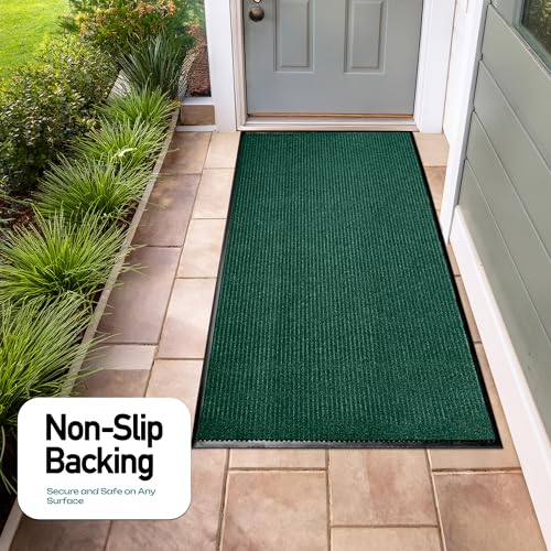 Durable Rubber Door Mat - Heavy Duty, Indoor/Outdoor, Easy Clean, Waterproof, Low-Profile Mat for Entry, Patio, Garage - Stylish (Green, 2' x 3' (Mud Trapper)) - color: Green, size: 2 x 3 feet