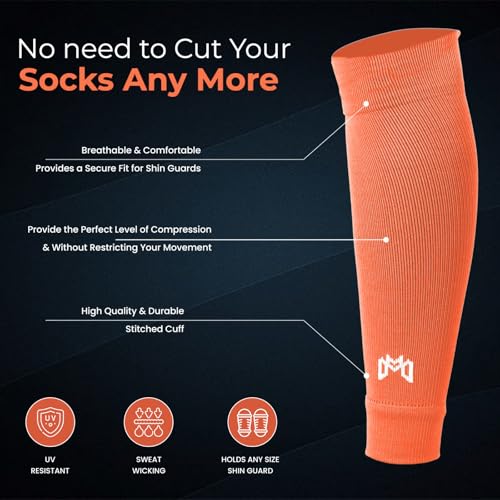 MediCaptain Pre Cut Soccer Sock Sleeves, Companion for Soccer Grip Socks, Securely Holds Shin Guards, Compression Leg Warmer - color: Orange