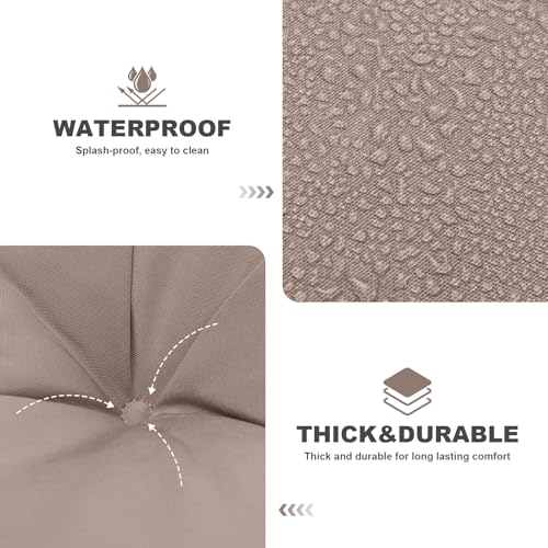 Porch Swing Cushions,Outdoor Cushions 3 Seater Replacement with Backrest, Waterproof Thickened Bench Cushion with Ties for Porch, Patio,Outdoor, Backyard and Garden (Khaki 47 * 40 in) - color: Khaki, size: 47x 40 inches