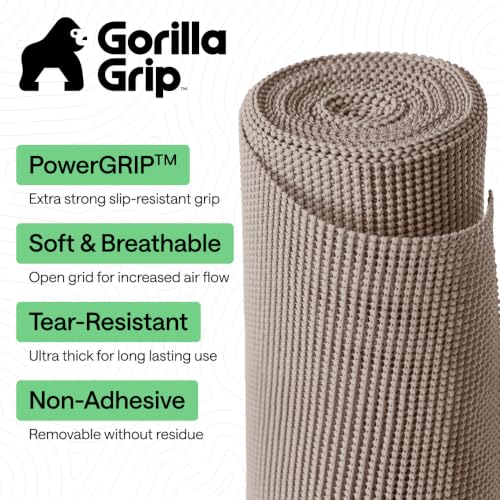 GORILLA GRIP powerGRIP Drawer Shelf and Cabinet Liner, Thick Strong Hold, Non-Adhesive Liners Protect Kitchen Cabinets and Cupboard, Bathroom Drawers, Easy Install, Breathable Mat, 12" x10', Beige - color: Beige, size: 12" X 10', style: 12" x 10'