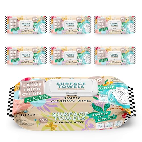 Juniper CLEAN 6 Packs Surface Cleaning Wipes, Thick & Large Dispose, All-Purpose Cleaner for Bathroom, Kitchen, Office, 600 Count Soft Flow, Biodegradable, White Soap Scent - size: 100 Count (Pack of 6)