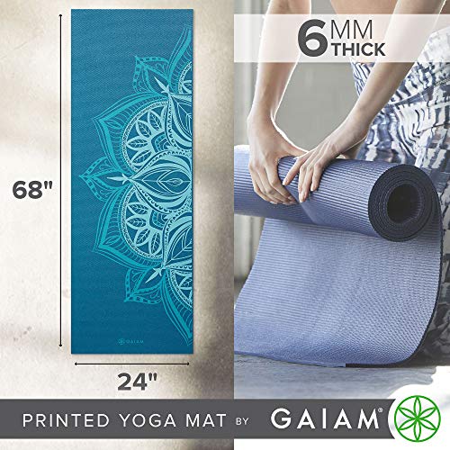 Gaiam Premium Yoga Mat, 6mm Thick Print Mat | Premium 6mm thick cushioning for joint support. Non-slip print design for yoga, Pilates & floor workouts. - color: Indigo Point