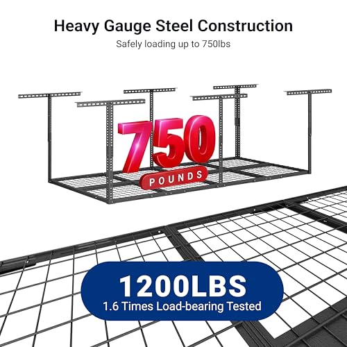 FLEXIMOUNTS 3x8 Overhead Garage Ceiling Storage Rack, Adjustable Garage Organization System, Heavy Duty Metal, 750lbs Weight Capacity, Hammertone, Classic Series - color: Hammertone, size: 3x8 ft
