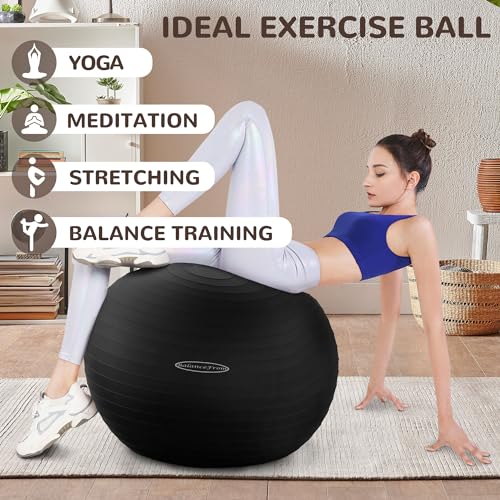 Fitvids Anti-Burst and Slip Resistant Exercise Yoga Fitness Birthing Ball with Quick Pump, 2,000-Pound Capacity, Multiple Colors and Sizes - color: Black, style: 19-22in (48-55cm), M