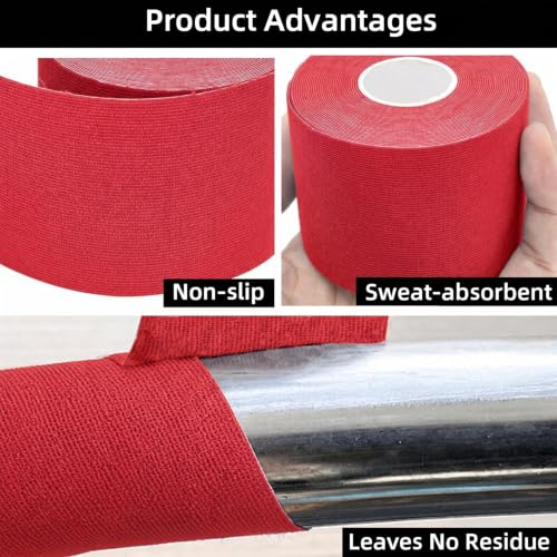 PRIOR FITNESS Aerial Hoop Tape, 5m/16.4ft x 5cm Anti Slip Lyra Hoop Grip Tape, Sweat Absorbent Stretch Textile Pole Dance Tape, No Residue Self Adhesive Hand Protective Tape for Aerial Hoop Ring - color: Red