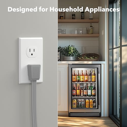 BN-LINK 6ft Air Conditioner Extension Cord, 14 Gauge Heavy Duty Power Cord, Gray, 3 Prong Grounded Flat Plug, 15 Amps, for Indoor Air Conditioner, Refrigerator and All Major Appliances - color: Gray, size: 6FT