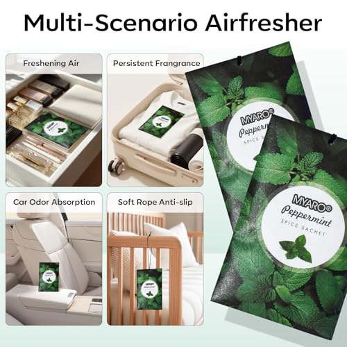 MYARO 12 Pack Peppermint Scented Sachets for Drawer, Closet Odor Eliminator Air Freshener Bags, Cool Mint Fragrance for Car & Home Aroma - color: Mint