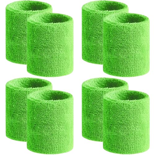 BEACE Sweatbands Sports Wristband for Men & Women -8pcs Moisture Wicking Athletic Cotton Terry Cloth Sweatband for Tennis, Basketball, Running, Gym, Working Out - color: 2Green2Green2Green2Green