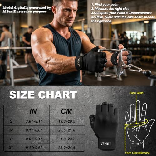 Half-Finger Sports Gloves, Black. Made of Neoprene Material, Feature Honeycomb Silicone Non-Slip Design on the Palm with Wrist Support. Suitable for Gym Training, Cycling and Weightlifting - size: X-Large