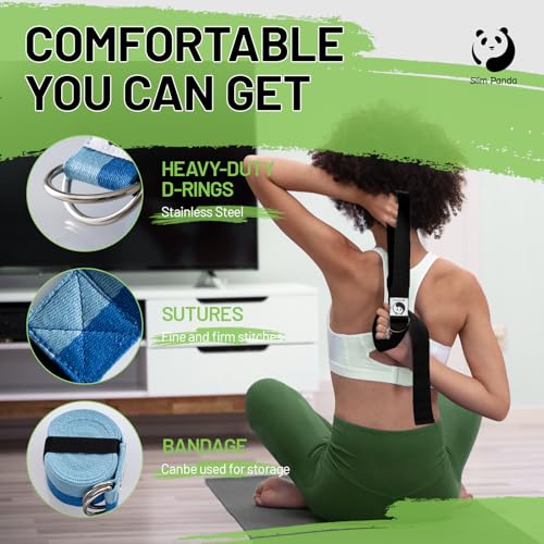 Slim Panda Yoga Strap for Stretching,Cotton Yoga Strap with Adjustable D-Ring Buckle,Non-Elastic Yoga Belt for Pilates,Gym Workouts,Physical Therapy,Improve Flexibility - color: Navy Blue, size: 6 Feet