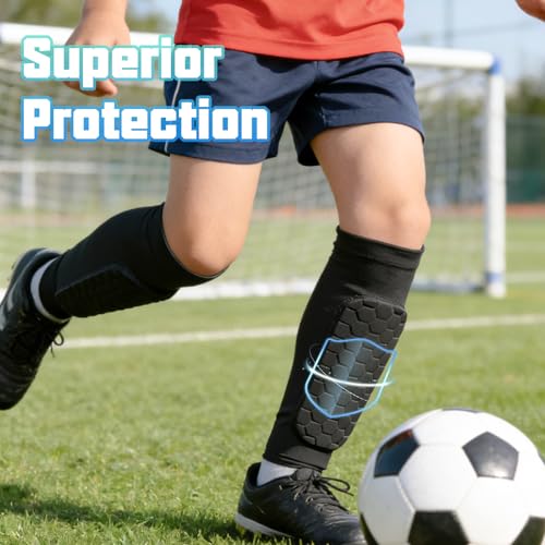 Soccer Shin Guards, Shin Defenders for Kids Youth Adult Ski Shin Guards Pads for 2-18 Years Old Calf Compression Sleeve with Honeycomb Pads, Lightweight Calf Protective Gear for Football - size: Medium