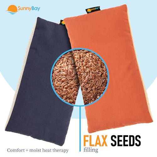 SunnyBay Small Microwave Heating Pad, Microwavable Versatile Cold/Heated Neck and Shoulder Wrap for Back Pain and More, Moist Heat Cotton-Fleece Pad, 6x11 Inches, Navy Blue and Persimmon, Pack of 2 - color: Pack of 2 - Navy Blue and Persimmon