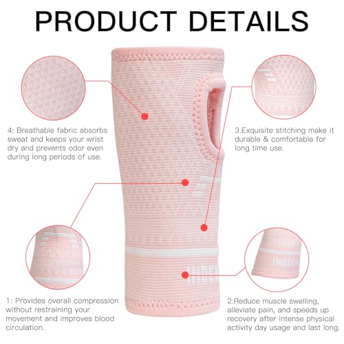 INDEEMAX Copper Wrist Compression Sleeve 1 Pair, Comfortable Hand Brace Support for Arthritis, Tendonitis, Sprains, Workout, Carpal Tunnel - Left & Right - Women and Men (Pink, S)