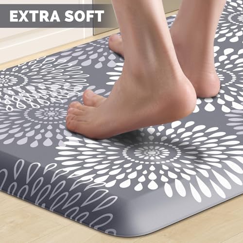 LuxStep Kitchen Mat Waterproof Kitchen Rugs for Floor Cushioned Anti-Fatigue Mat Non-Slip Standing Desk Mat Comfort Floor Mats for House Sink Office 17.3" x 60" Grey - color: Grey, size: 60"L x 17.3"W x 0.5"Th