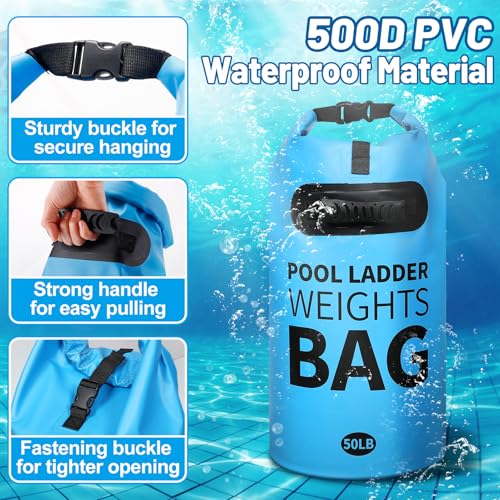 Heavy Duty Pool Ladder Weights - 50lbs Sand Fillable Universal Sand Bags Step Anchors, 500D PVC Waterproof Tear-Resistance Foldable Sandbags for Above Ground Swimming Pools Stair Entry Systems, 2 Pack - size: 50 LB