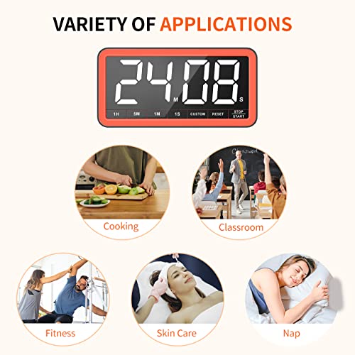 VOCOO Digital Kitchen Timer with 7.8” Extra Large Display, Magnetic LED, with 3 Brightness, 4 Alarms and 3 Volume Levels, Battery Powered Countdown Count Up Timer for Cooking, Classroom, Home Gym - color: Black Red