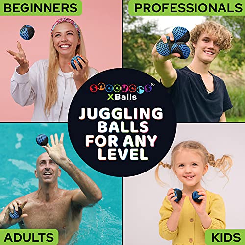 speevers Juggling Balls for Beginners and Professionals Set of 3, 14 Colors Available, 2 Layers of Net and Carry Case, Xballs Juggling Balls (Black - Blue, 2.5 oz) - color: Black - Blue, size: 2.5 oz