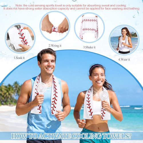 Woanger 24 Pcs Baseball Cooling Towels and Fans Sets Mini Handheld Fans Bulk 3 Speeds USB Lash Towel for Sporting Baseball Gifts for Team Games Party Favor - style: Baseball
