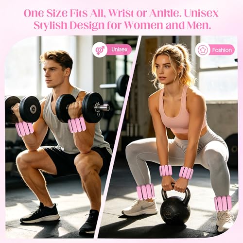 Wrist Weights for Women & Men, 2lb Silicone Wrist Ankle Weights for Pilates, Yoga, Running and Strength Training Comfortable Weighted Bracelet Arm Leg Weights for Fitness, Walking, Gym - color: Pink