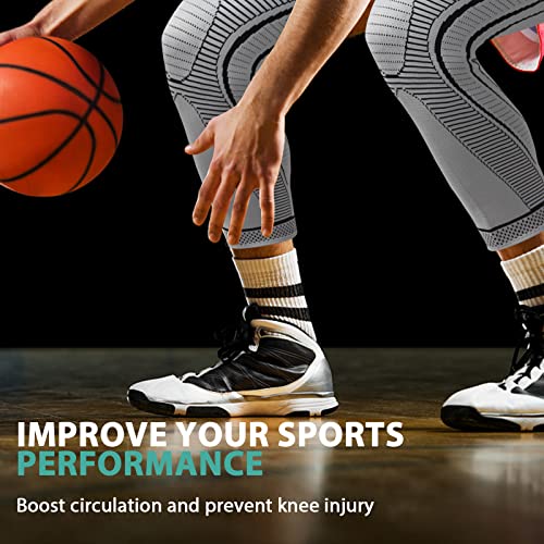 2 Pack Full Leg Compression Sleeves, Long Knee Brace Support for ACL,PCL, Meniscus Tear, Arthritis, Tendinitis,Men And Women (Gray, Large) - color: Gray, size: Large