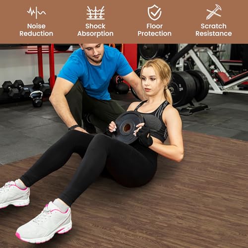 Tangkula 25 Tiles Foam Flooring Mats with Border, 100 SQ FT EVA Interlocking Exercise Foam Mats for Exercise Equipment, Elastic Puzzle Play Mats, 3/8” Non-Slip Workout Floor Mats for Home Gym (Brown) - size: 100 sq.ft, Brown