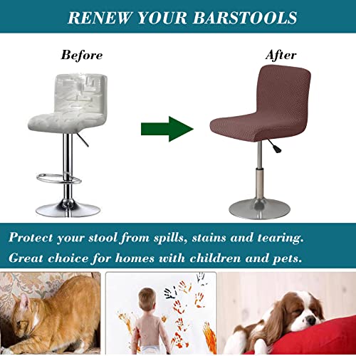 HFCNMY Bar Stool Covers with Backs,4 Pack Stretch Bar Stool Chair Covers,Jacquard Bar Stool Covers,Washable Bar Chair Covers Swivel Barstool Covers Slipcovers with Back for Low Short Back Chair,Coffee - color: Coffee