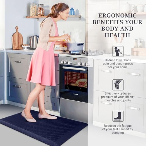 HappyTrends Kitchen Floor Mat - 4/5 Inch Thick Anti-Fatigue Kitchen Rug,Waterproof Non-Slip Kitchen Mats and Rugs Heavy Duty Ergonomic Comfort Rug for Kitchen,Office,Sink,Laundry,(22"x36", Blue) - color: Blue, size: 36"L x 22"W x 0.8"Th