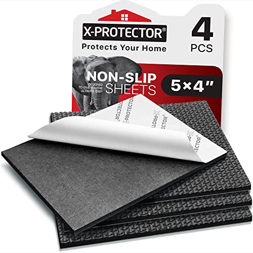 X-Protector Rubber Sheet - 4 PCS Non Slip Pads 4 x 5 - Black Anti Skid Pads - Universal Self-Adhesive Rubber Grips - Premium Feet for Keyboard, Appliances - size: 4 PCS 4 x 5 inch (Black Rubber)