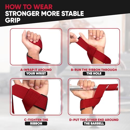 Lifting Straps for Weightlifting, Weightlifting Cotton Straps with Neoprene Padding for Men women Gym Wrist Straps for Bodybuilding powerlifting, Strength Training and Deadlifting - color: RED