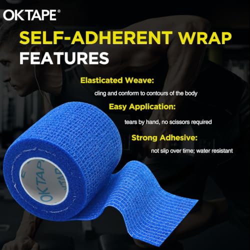 OK TAPE 12 Rolls Self Adhesive Bandage Wrap, Elastic Athletic Tape, Self Stick Bandage Tape, Vet Wrap, Medical Wrap for Wrist, Feet, 2" x 5 Yards - Blue - color: Blue, size: 2 Inch