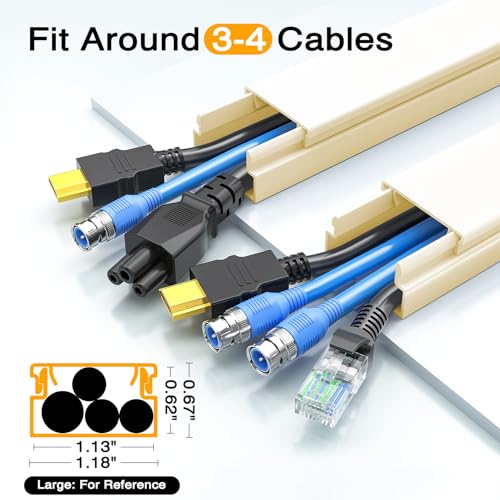 Delamu 157in Cord Hider, Cord Cover Wall Cable Management, Paintable Wire Cover for Cords, Cable Hider Raceway Kit, Cable Cover Concealer, Wire Hiders for TV on Wall, 10 X L15.7 W1.18 H0.6in, Beige - color: Beige, size: 157in L x 1.18in W x 0.6in H