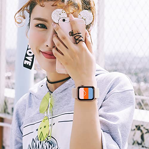 6 Pack Sport Nylon Loop Band Compatible with Apple Watch Band 38mm 40mm 41mm 42mm 44mm 45mm 46mm 49mm for Women Men, Adjustable Breathable Braided Straps for iWatch Series 11/10/9/8/7/6/5/4/3/SE/Ultra - color: Pink Sand/Pink Sand/Pearl Pink/Pearl Pink/Sea