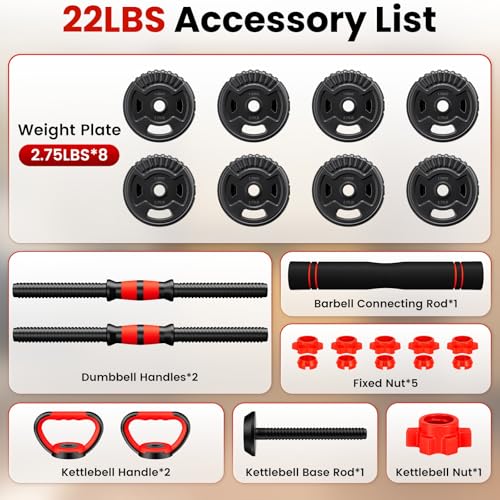 Adjustable Dumbbell Set,22/33/45/70/90lb Free Weight Set with Connector,5-in-1 Dumbbell Set for Barbells,Kettlebells,Push up Stand,Weight Plate,Fitness Exercises for Home Gym Suitable Men/Women - color: 22LB (11LB Pair)