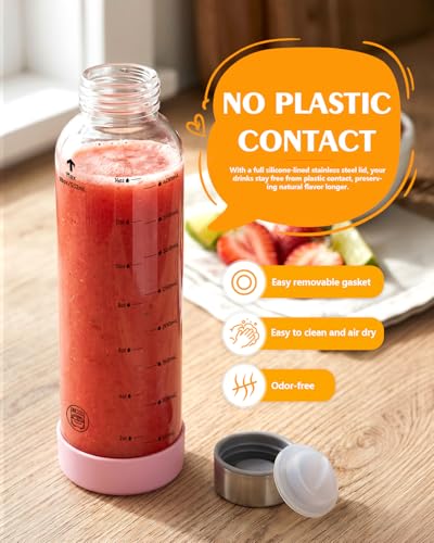 Zukro Glass Juice Bottles with Stainless Steel Lids 18 oz, Airtight & Leak Proof, Non-Slip Bottom, Measured Markings, 4-Pack Reusable Clear Jars for Water, Juicing, Smoothie, Protein Shakes, BPA Free - size: 4 pack