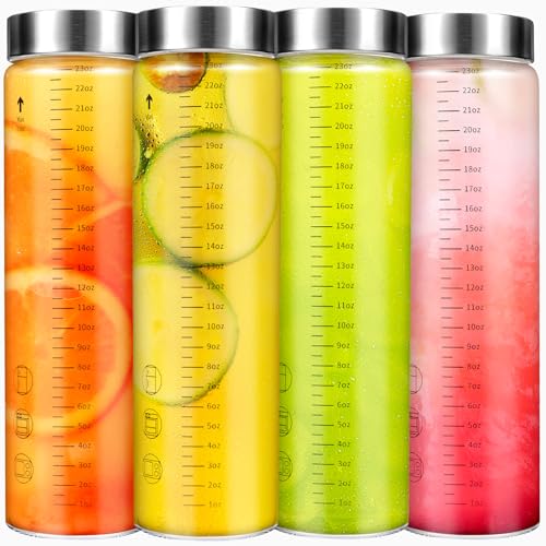 Glass Juice Bottles with Lids, 25 Oz Wide Mouth Glass Water Bottles, for Juicing, Protein, Smoothie, Milk, BPA Free, Stainless Steel Lids, Shaker Bottles (25 Oz / 4 Pack) - size: 25 Oz--4 Pack