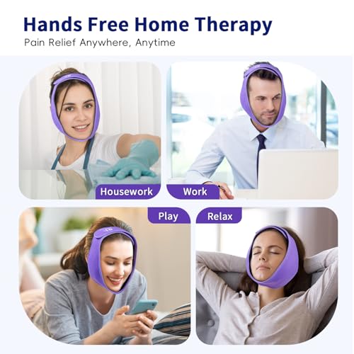 Wisdom Teeth Ice Pack Head Wrap for Pain Relief - Cold Hot Therapy for Face, Jaw & Oral Surgery with 4 Gel Packs, TMJ, Tooth Extraction, Tonsillectomy Recovery-Purple - color: Purple