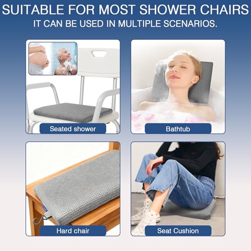 Gooo&Ma Shower Cushion, Non-Slip Air Fiber Bath Pad, Grey | Waterproof, 3D mesh quick-dry, hook, for shower bench/chair, elderly & pregnancy, 16"x12"x2", washable - color: Gray