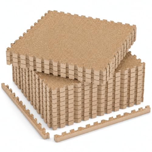 AIRHOP 1'' Ultra-Thick 48 Sq Ft Rubber Top Gym Flooring for Home Gym | 12 Tiles, High Density EVA Foam, Waterproof & Non-Slip Rubber, Interlocking Puzzle Mats, Heavy Duty Floor Protection, 24"x24" - color: Wood, size: 48 Sq Ft (12 Tiles)