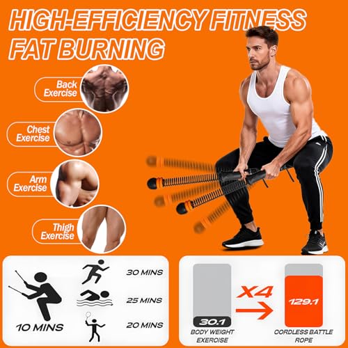 Upgrade Portable Ropeless Battle Ropes - Adjustable Weights Cordless Battle Ropes for Home Gym with Training Poster - Battle Rope Sticks Exercise Equipment for Low-Impact Workout, HIIT & Cardio - color: Black