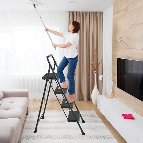 Arbusb Step Ladder, Folding Step Stool with Wide Anti-Slip Pedals, Sturdy Steel Ladder with Handrail, Space-Saving, Portable for Home & Adults, 4 Step Ladder - size: 4-step