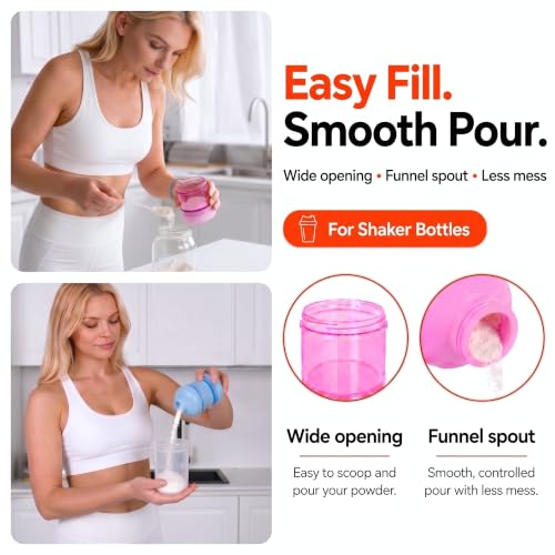 2 Pack Protein Powder Container to Go, 50g/100g Stackable Powder Holder with Keychain, Travel Funnel Bottle for Shaker Bottle, Sky Blue & Sakura Pink - color: Sky Blue & Sakura Pink