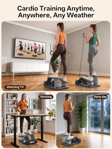 JOROTO Air Stepper Exercise Machine with LED Monitor and Resistance Bands, 300LB Capacity Stair Stepper, 5-Level Adjustable Resistance and Low-Impact Steppers for Exercise at Home